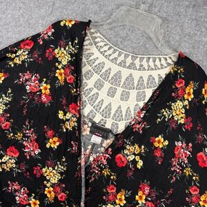 Discreet Floral Cardigan Women Small Black Crochet Lace Back Batwing Sleeve